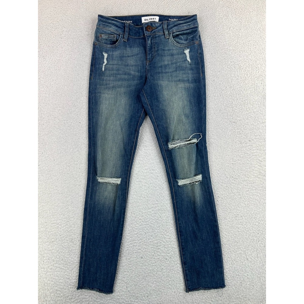 DL1961 Margaux Instasculpt Ankle Skinny Jeans Womens 26 Blue Med Wash Distressed